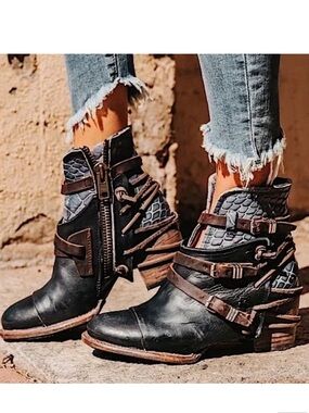 Freebird by Steven Crue  Leather Strappy Backless Ankle Boots Size 7